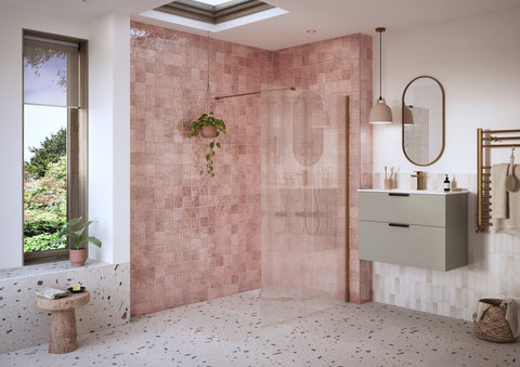 Icon 900mm Fluted Wetroom Panel & Support Bar - Brushed Bronze