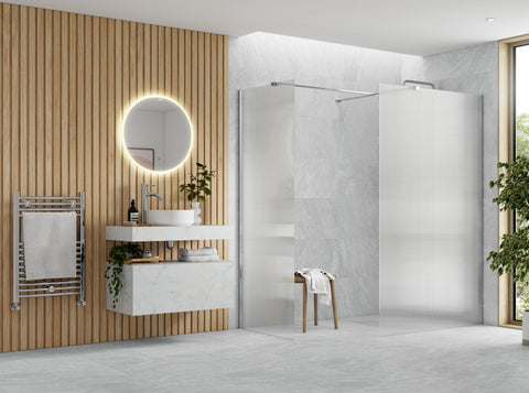 Icon 900mm Fluted Wetroom Panel & Side Panel Arm - Chrome