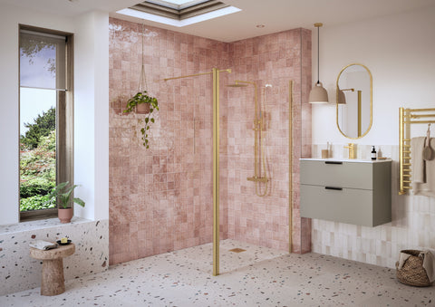 Icon Optional 1950x300x8mm Rotatable Wetroom Panel (Full Hinge) - Brushed Brass