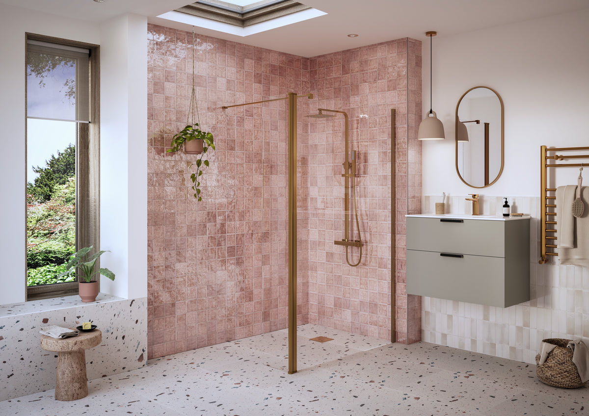 Icon Optional 1950x300x8mm Rotatable Wetroom Panel (Full Hinge) - Brushed Bronze