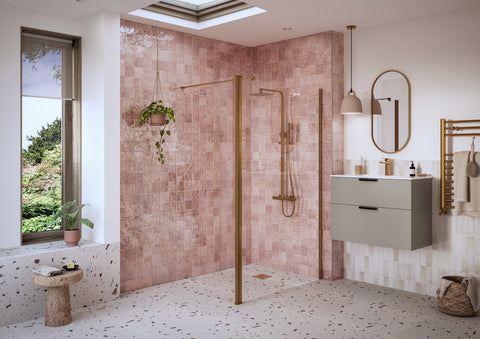 Icon Optional 1950x300x8mm Rotatable Wetroom Panel (Full Hinge) - Brushed Bronze