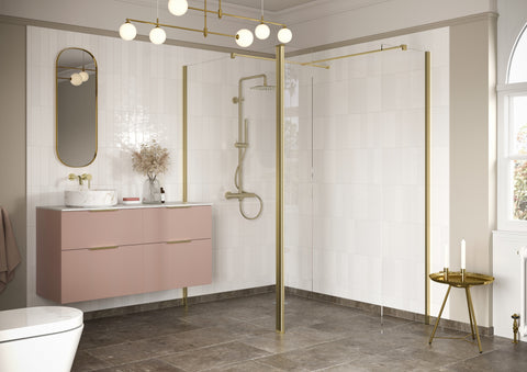 Icon Optional 1950x300x8mm Rotatable Wetroom Panel (Full Hinge) - Brushed Brass