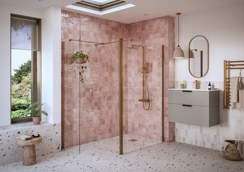 Icon Optional 1950x300x8mm Rotatable Wetroom Panel (Full Hinge) - Brushed Bronze