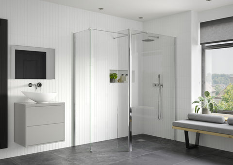 Icon Optional 1950x300x8mm Rotatable Wetroom Panel (Full Hinge) - Chrome
