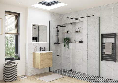 Icon 800mm Wetroom Side Panel & Arm - Black