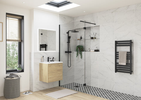 Icon 500mm Wetroom Panel & Support Bar - Black
