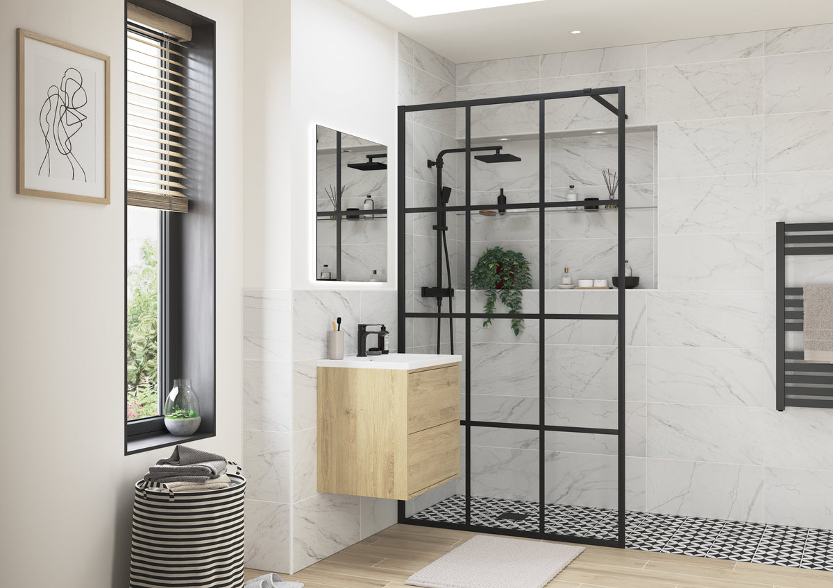 Icon 760mm Framed Wetroom Panel - Black