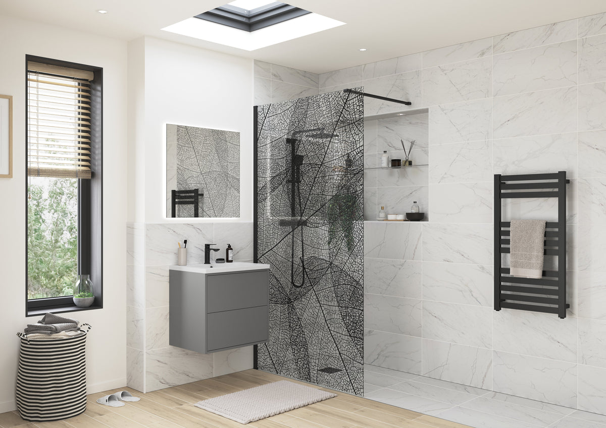 Icon 1200mm Leaf Design Wetroom Panel - Black