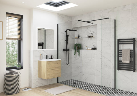 Icon 800mm Wetroom Side Panel & Arm - Black