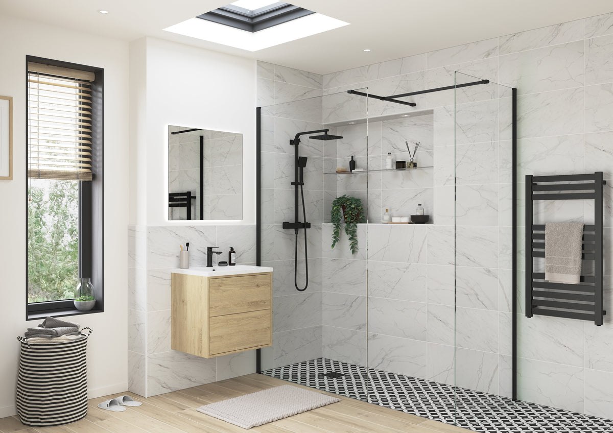 Icon 900mm Wetroom Side Panel & Arm - Black