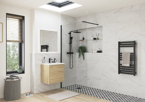 Icon 800mm Wetroom Panel & Support Bar - Black