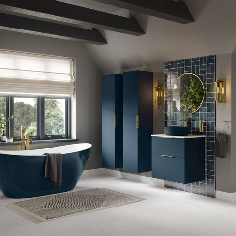 Stour 610mm Wall Hung 2 Drawer Basin Unit & 1TH Basin - Matt Deep Blue