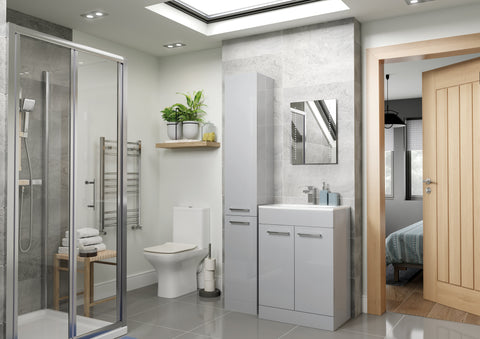 Volga 410mm Floor Standing 1 Door Basin Unit & 1TH Basin - Grey Gloss