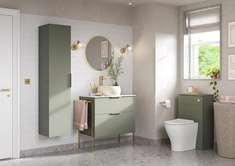 Stour 610mm Wall Hung 2 Drawer Basin Unit & 0TH Basin - Matt Olive Green