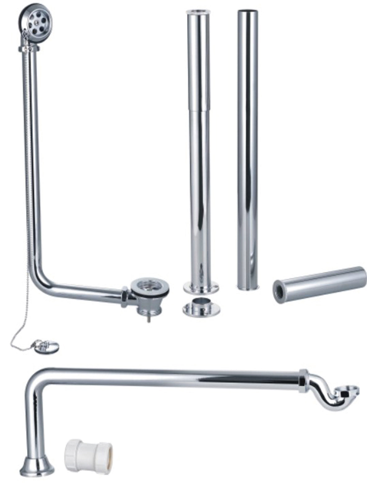 Exposed Bath Plug & Chain Waste w/Pipe Shrouds - Chrome