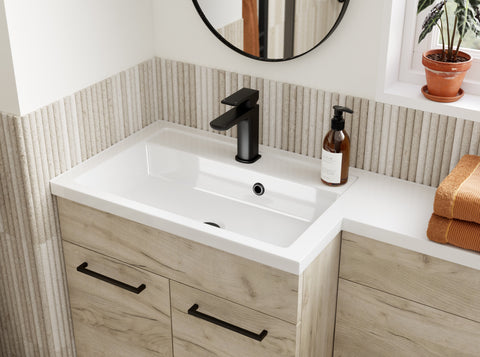 Ventura 900mm F/S L-Shape Pack & Basin (RH) - Oak