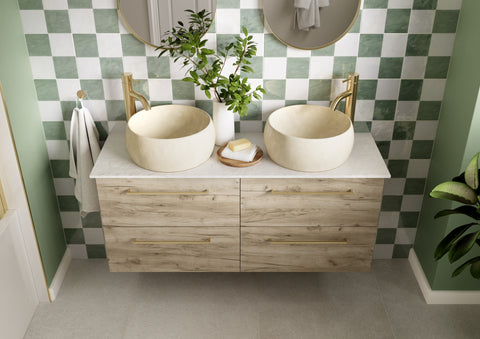 Volga 1210mm Wall Hung 4 Drawer Basin Unit & 2TH Thin Edge Basin - Oak