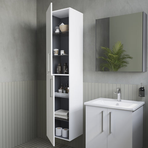 VitrA Root Flat 40cm 2 Door Tall Unit (LH Hinge) - High Gloss White