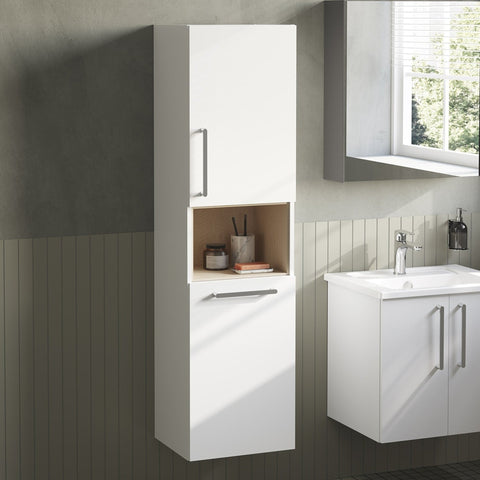 VitrA Root Flat 40cm 2 Door Semi-Tall Unit w/Laundry Basket (RH Hinge) - High Gloss White