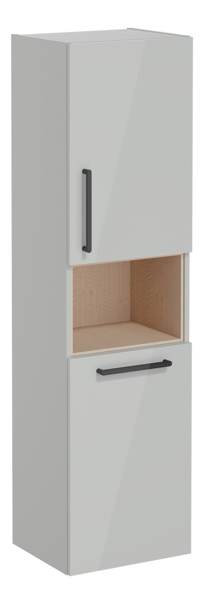 VitrA Root Flat 40cm 2 Door Semi-Tall Unit w/Laundry Basket (RH Hinge) - Shiny Pearl Grey