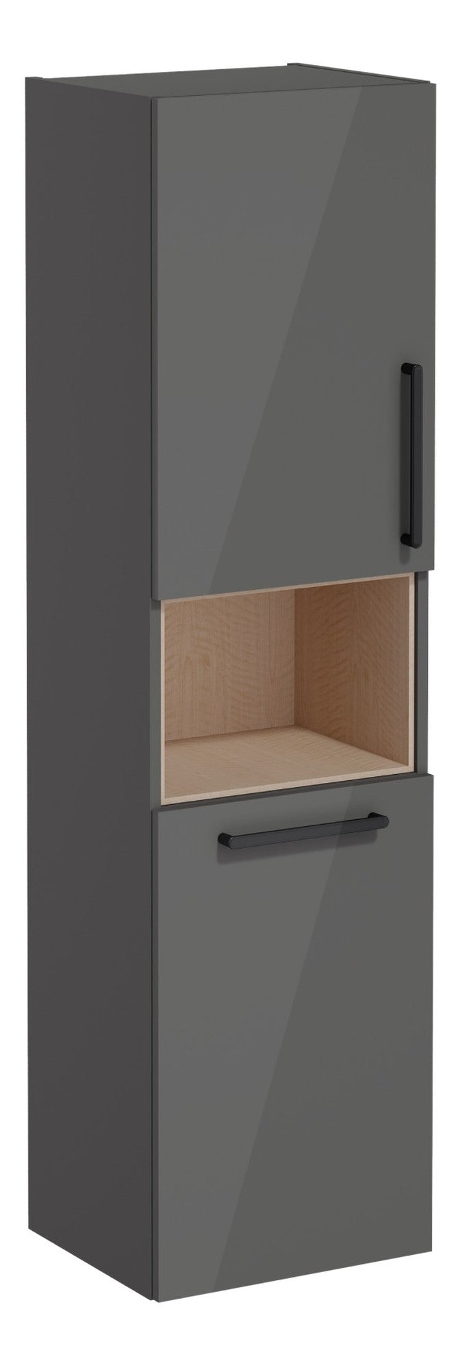VitrA Root Flat 40cm 2 Door Semi-Tall Unit w/Laundry Basket (LH Hinge) - Anthracite High Gloss