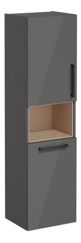 VitrA Root Flat 40cm 2 Door Semi-Tall Unit w/Laundry Basket (LH Hinge) - Anthracite High Gloss