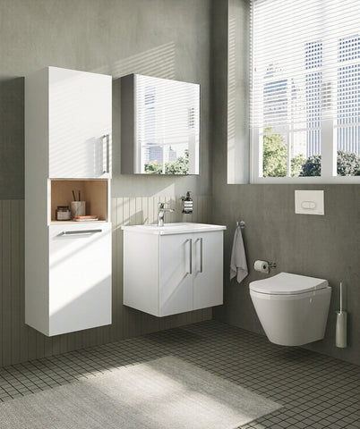VitrA Root Flat 40cm 2 Door Semi-Tall Unit w/Laundry Basket (LH Hinge) - High Gloss White