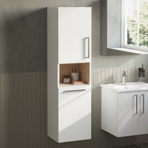 VitrA Root Flat 40cm 2 Door Semi-Tall Unit w/Laundry Basket (LH Hinge) - High Gloss White