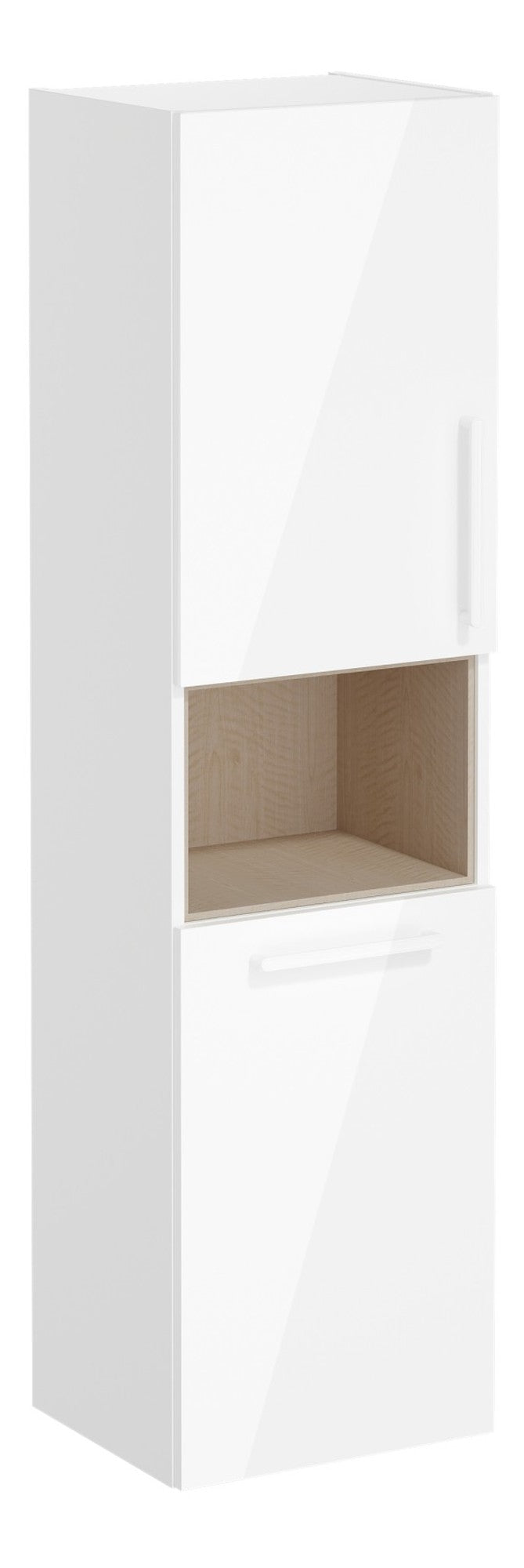 VitrA Root Flat 40cm 2 Door Semi-Tall Unit w/Laundry Basket (LH Hinge) - High Gloss White