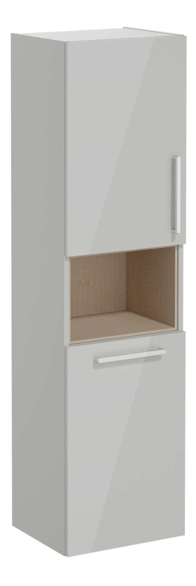 VitrA Root Flat 40cm 2 Door Semi-Tall Unit w/Laundry Basket (LH Hinge) - Shiny Pearl Grey