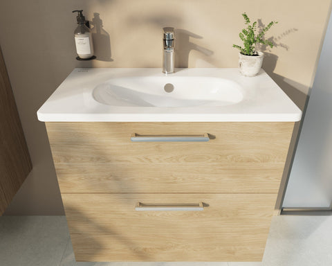 VitrA Zentrum 80cm 2 Drawer W/H Washbasin Unit - Natural Oak