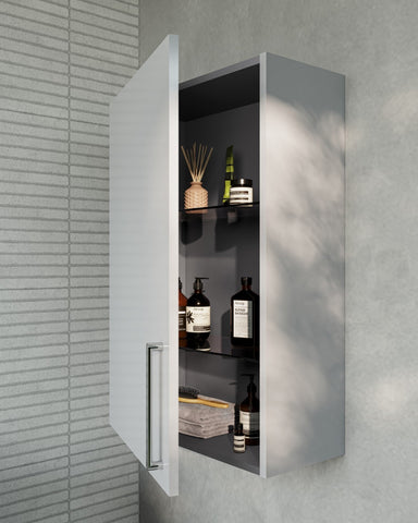 VitrA Root Flat 60cm 1 Door Upper/Wall Unit (LH Hinge) - Shiny Pearl Grey