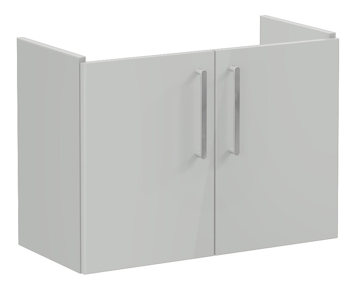 VitrA Root Flat 80cm 2 Door Wall Hung Slim Washbasin Unit - Shiny Pearl Grey