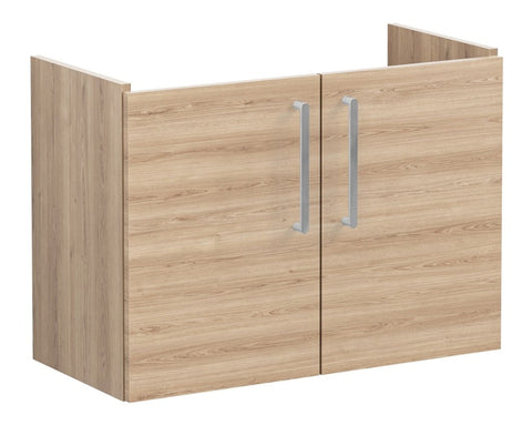 VitrA Root Flat 80cm 2 Door Wall Hung Slim Washbasin Unit - Natural Oak