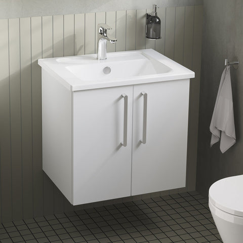 VitrA Root Flat 60cm 2 Door Wall Hung Washbasin Unit - High Gloss White