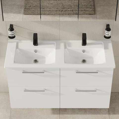VitrA Root Flat 120cm 4 Drawer Washbasin Unit - High Gloss White