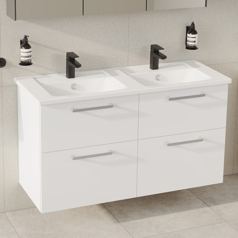 VitrA Root Flat 120cm 4 Drawer Washbasin Unit - High Gloss White