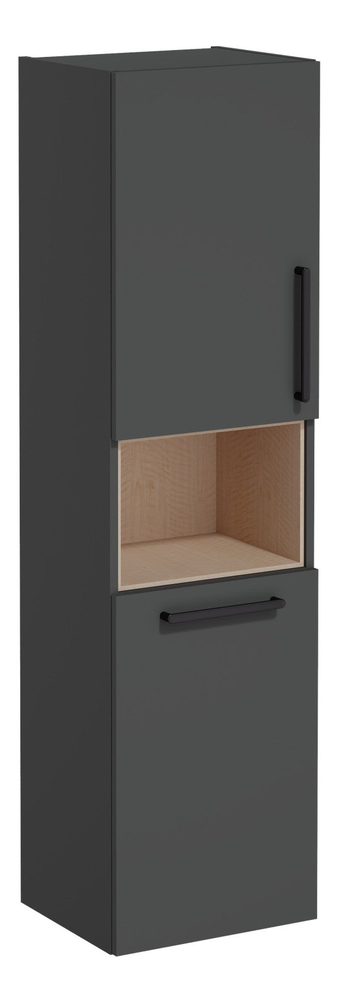 VitrA Root Flat 40cm 2 Door Semi-Tall Unit w/Laundry Basket (LH Hinge) - Matt Storm Grey
