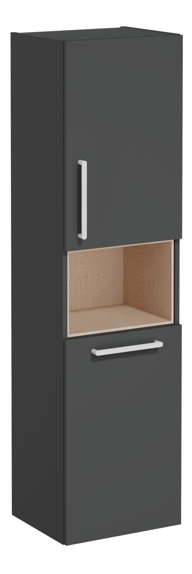 VitrA Root Flat 40cm 2 Door Semi-Tall Unit w/Laundry Basket (RH Hinge) - Matt Storm Grey