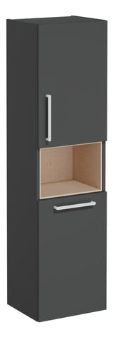 VitrA Root Flat 40cm 2 Door Semi-Tall Unit w/Laundry Basket (RH Hinge) - Matt Storm Grey