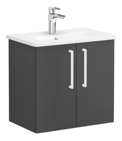 VitrA Zentrum Compact 60cm 2 Door W/H Washbasin Unit - Matt Storm Grey
