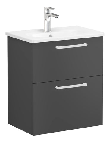 VitrA Zentrum Compact 60cm 2 Drawer W/H Washbasin Unit - Matt Storm Grey