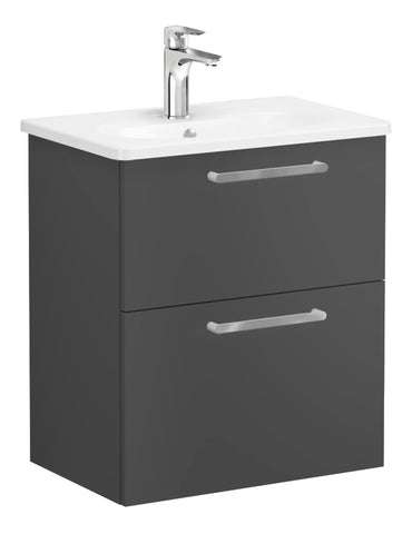 VitrA Zentrum Compact 60cm 2 Drawer W/H Washbasin Unit - Matt Storm Grey