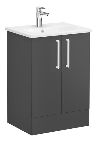 VitrA Zentrum 60cm 2 Drawer F/S Washbasin Unit - Matt Storm Grey