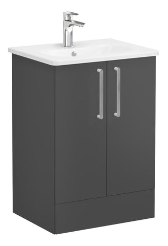VitrA Zentrum 60cm 2 Drawer F/S Washbasin Unit - Matt Storm Grey