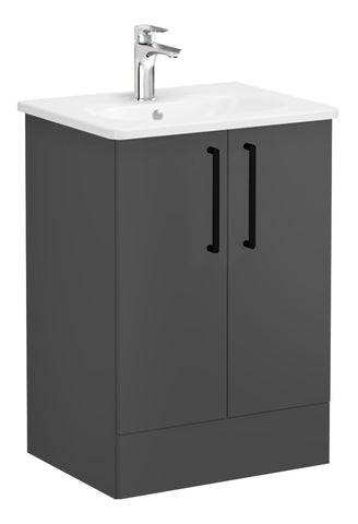 VitrA Zentrum 60cm 2 Drawer F/S Washbasin Unit - Matt Storm Grey