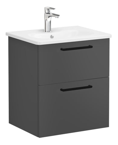 VitrA Zentrum 60cm 2 Drawer W/H Washbasin Unit - Matt Storm Grey