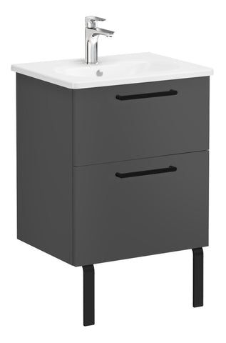 VitrA Zentrum 60cm 2 Drawer W/H Washbasin Unit - Matt Storm Grey