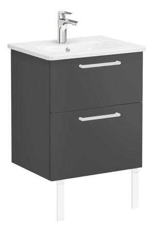 VitrA Zentrum 60cm 2 Drawer W/H Washbasin Unit - Matt Storm Grey