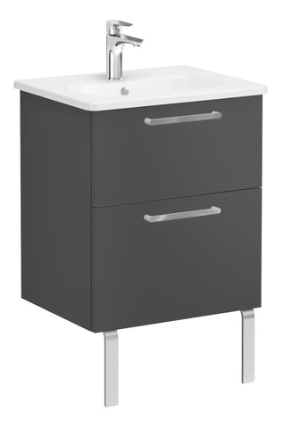 VitrA Zentrum 60cm 2 Drawer W/H Washbasin Unit - Matt Storm Grey